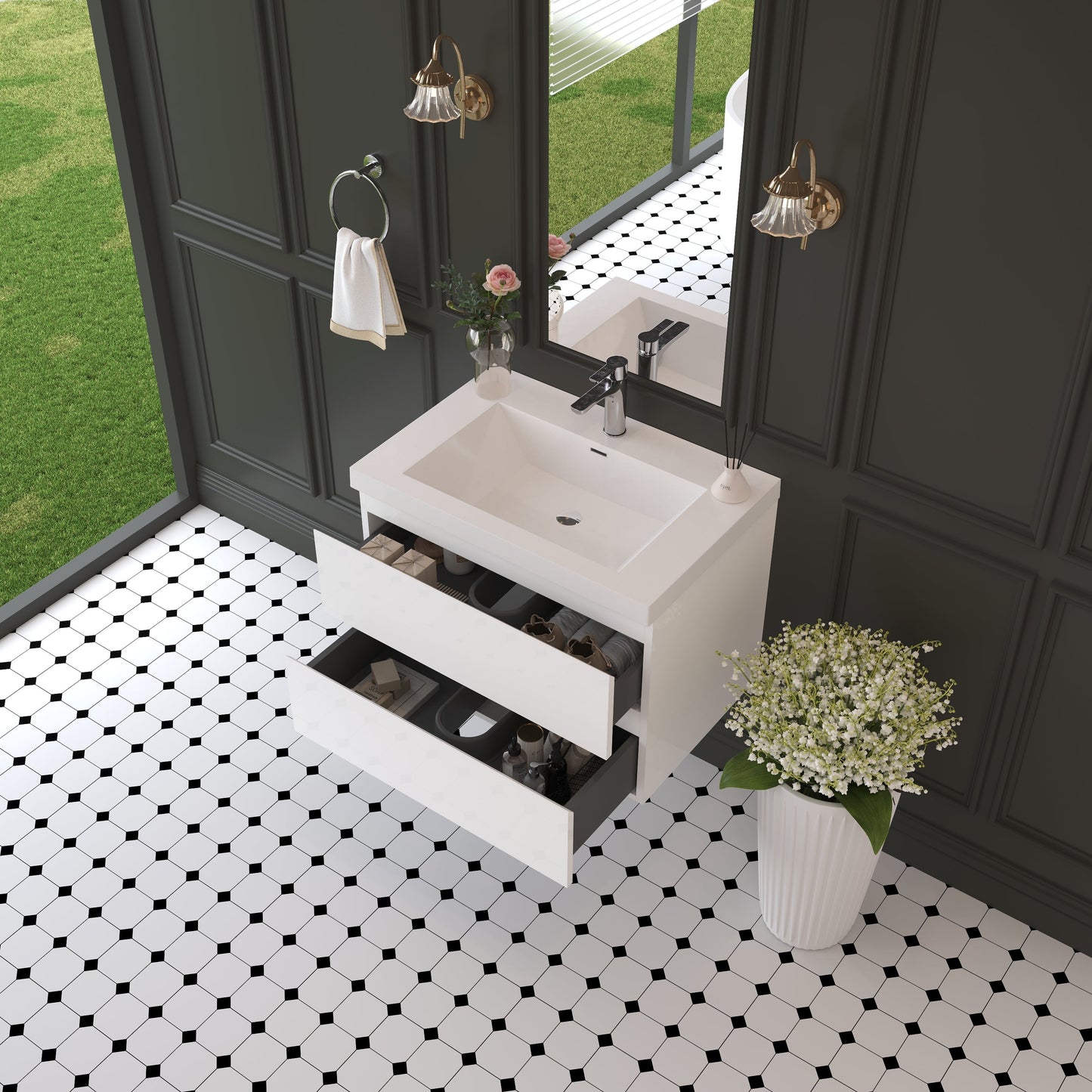 30" Angela - Floating Bathroom Vanity Glossy White V11-30GW