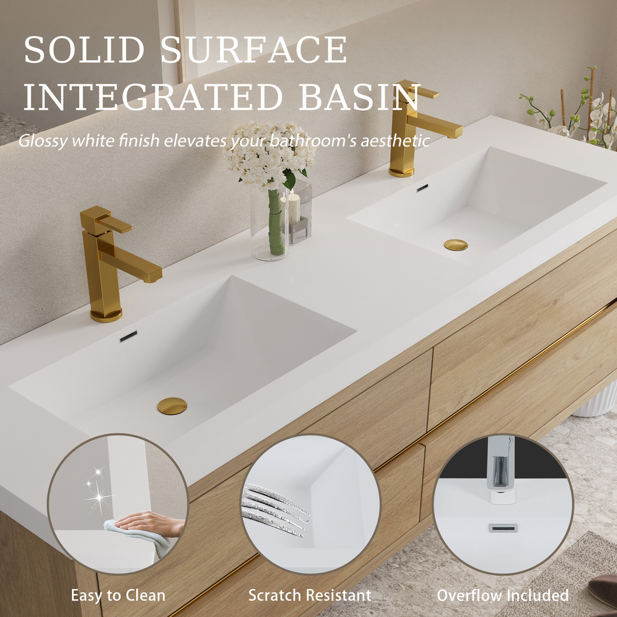 72" Aurelia - Floating Bathroom Vanity, Natural Oak V15-72NO