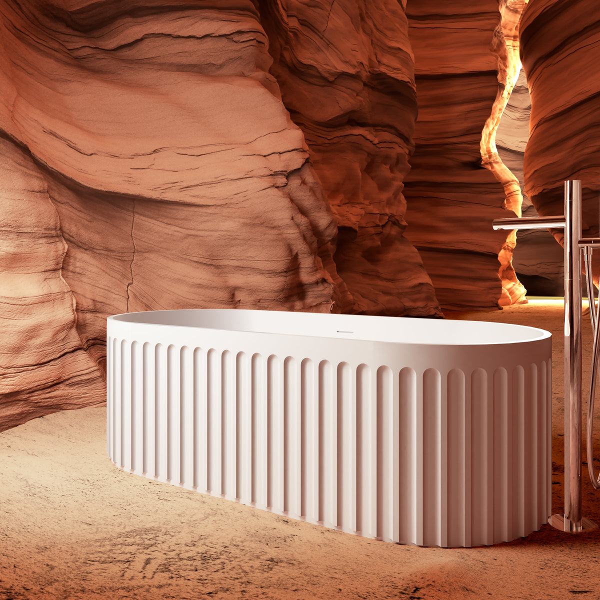67" Fluted Freestanding Stone Resin Deep Soaking Bathtub S13-67