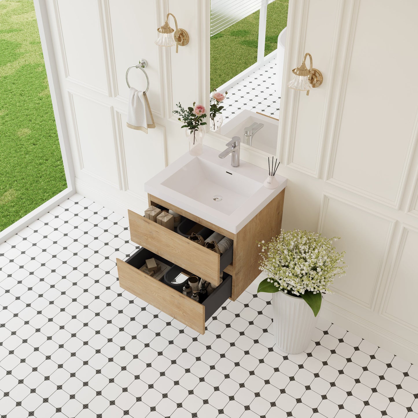 24" Angela - Floating Bathroom Vanity Natural Oak V11-24NO
