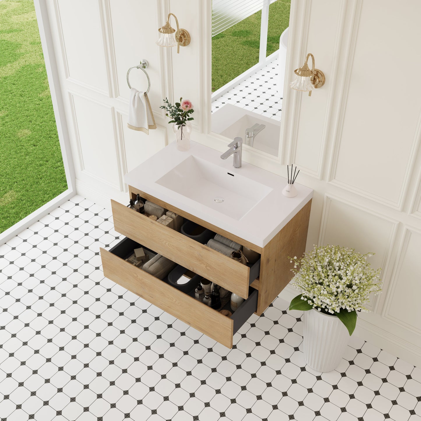 36" Angela - Floating Bathroom Vanity Natural Oak V11-36NO