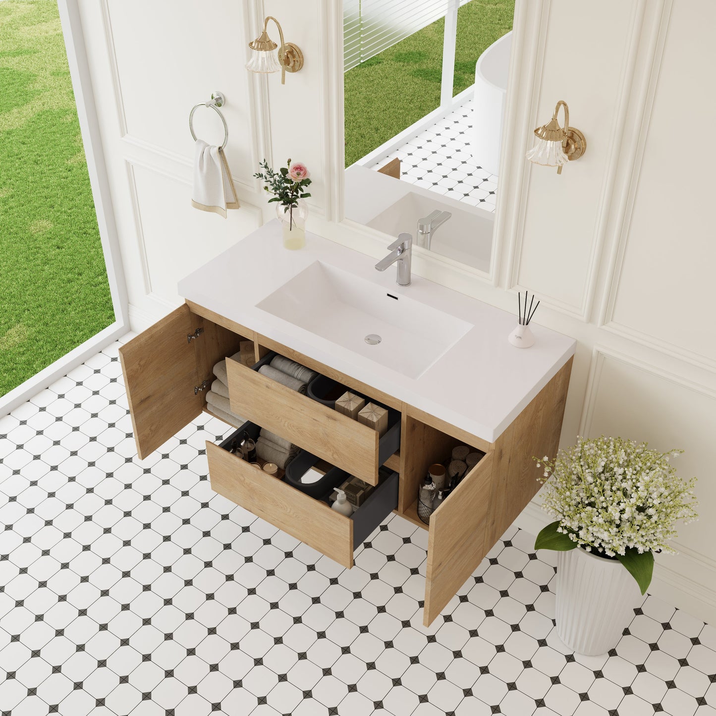 48" Angela - Floating Bathroom Vanity Natural Oak V11-48NO