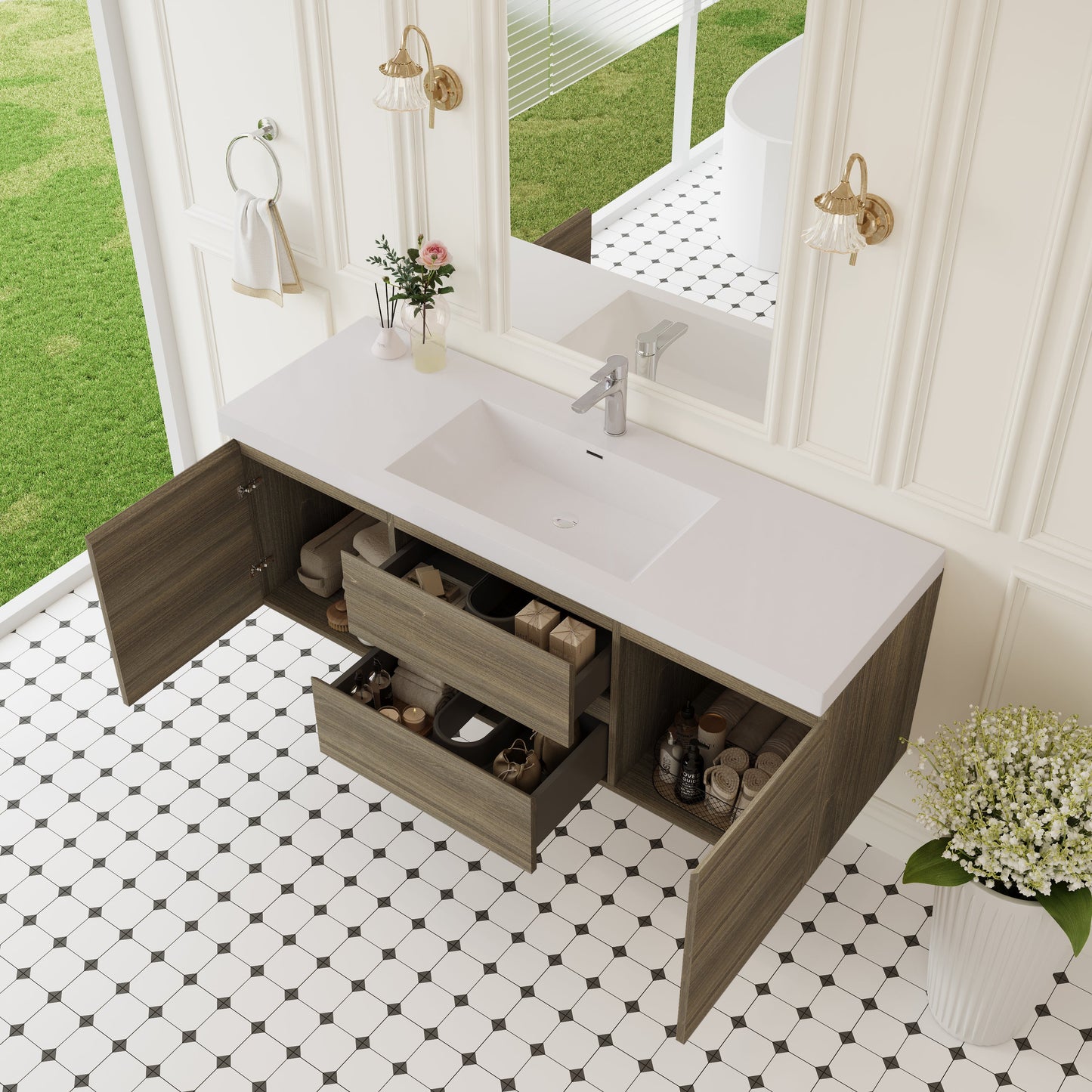 60" Angela - Floating Bathroom Vanity Single Sink Ash Grey V11-60SAG