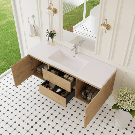 60" Angela - Floating Bathroom Vanity Single Sink Natural Oak V11-60SNO