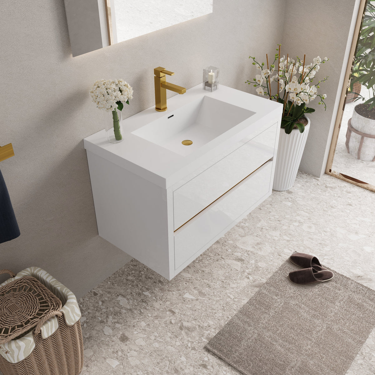 36" Aurelia - Floating Bathroom Vanity, Glossy White V15-36GW