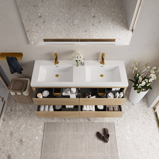 60" Aurelia - Floating Bathroom Vanity, Natural Oak V15-60DNO
