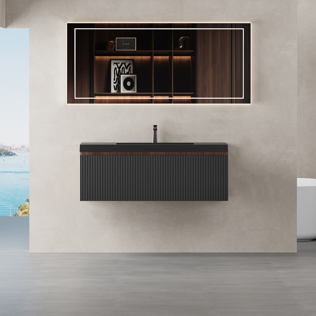 42" Liner - Floating Bathroom Vanity Smoked Walnut & lnk Black V16-42WAB