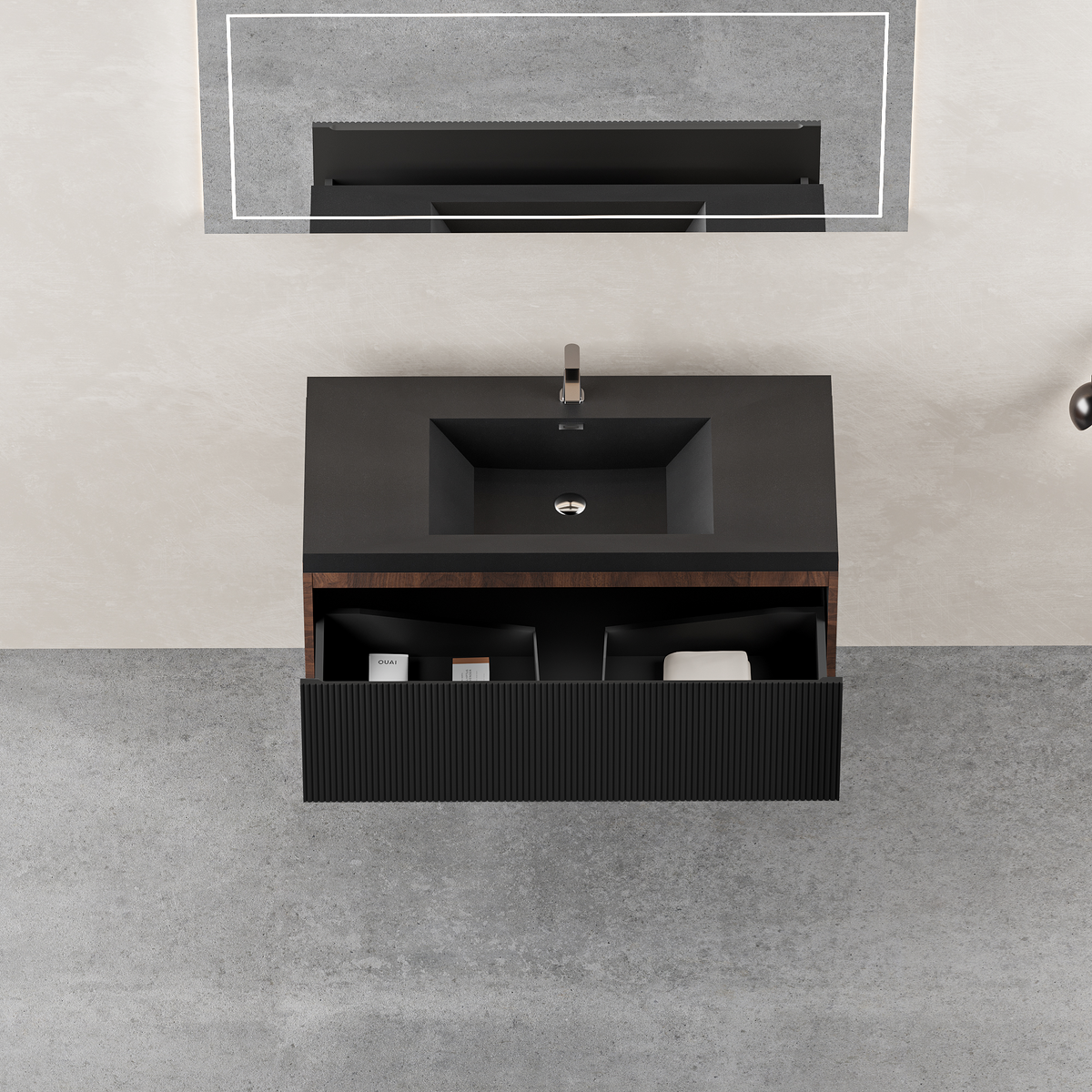 36" Liner - Floating Bathroom Vanity, Smoked Walnut & lnk Black V16-36WAB