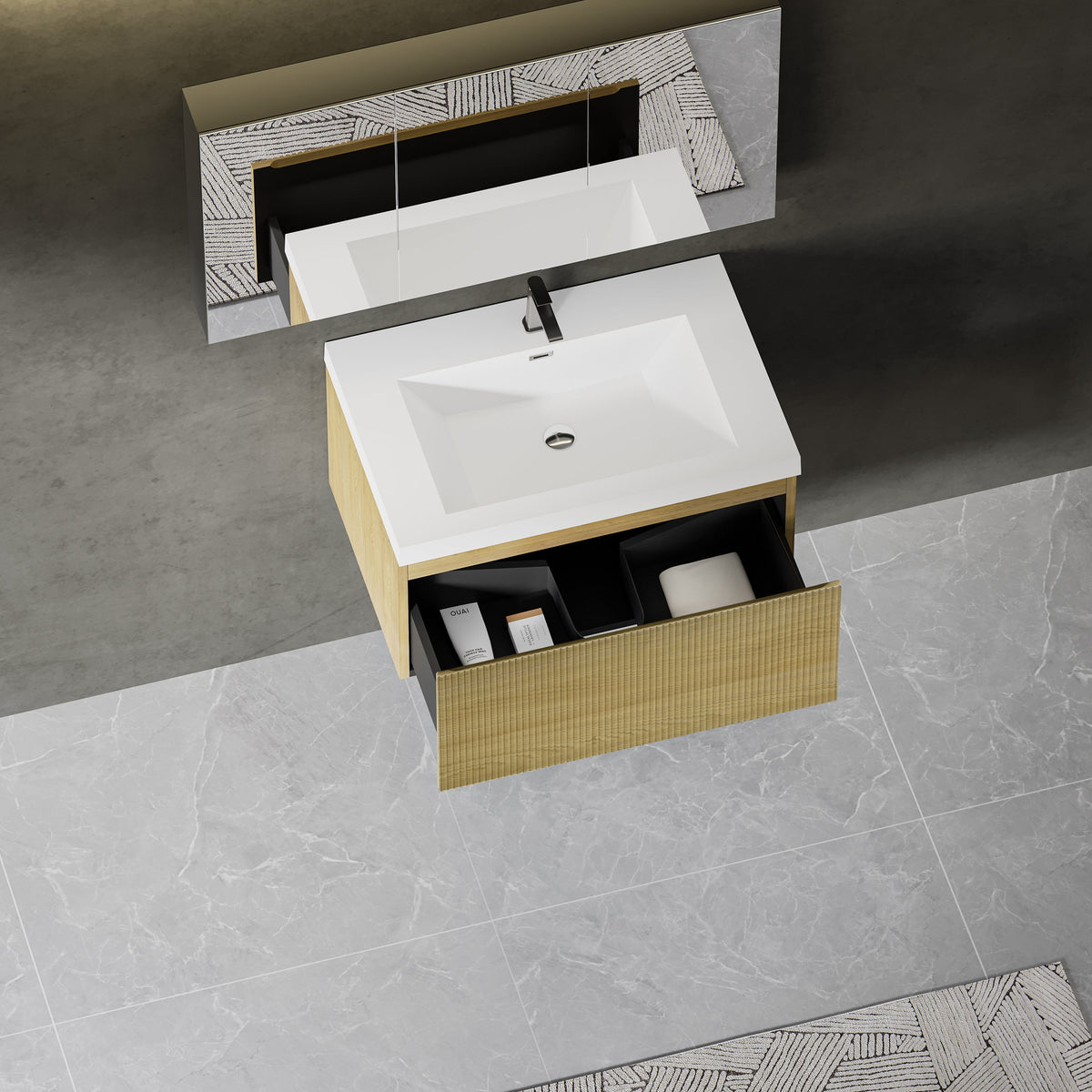 30" Liner - Floating Bathroom Vanity, Natural Oak V16-30NOW