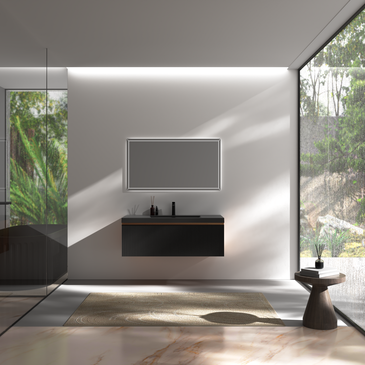 42" Liner - Floating Bathroom Vanity Smoked Walnut & lnk Black V16-42WAB