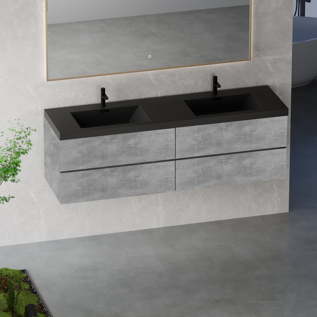 72" Edi - Modern Wall-mounted Bathroom Vanity V12-72GR