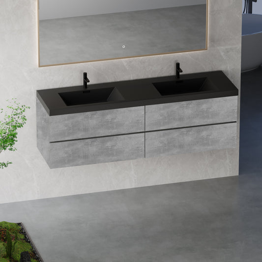 72" Edi - Modern Wall-mounted Bathroom Vanity V12-72GR