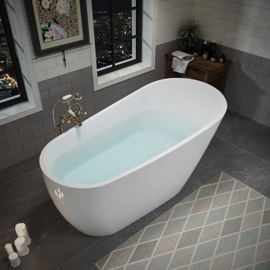 55"/60"/63" Modern Single Slipper Freestanding Acrylic Bathtub, Glossy White A04