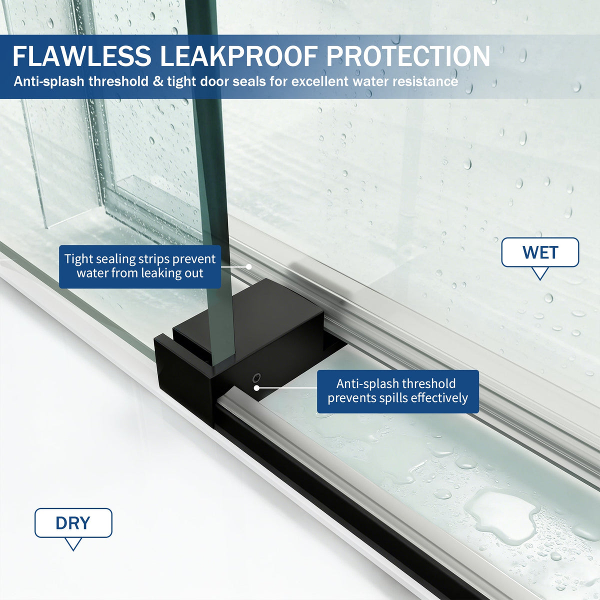 56" – 60" W x 76" H Frameless Soft-Close Single Sliding Shower Door, D01-60
