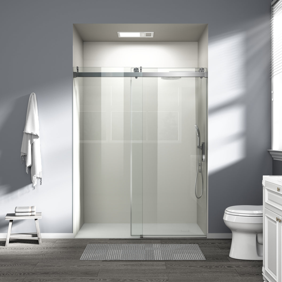 56" – 60" W x 76" H Frameless Soft-Close Single Sliding Shower Door, D01-60