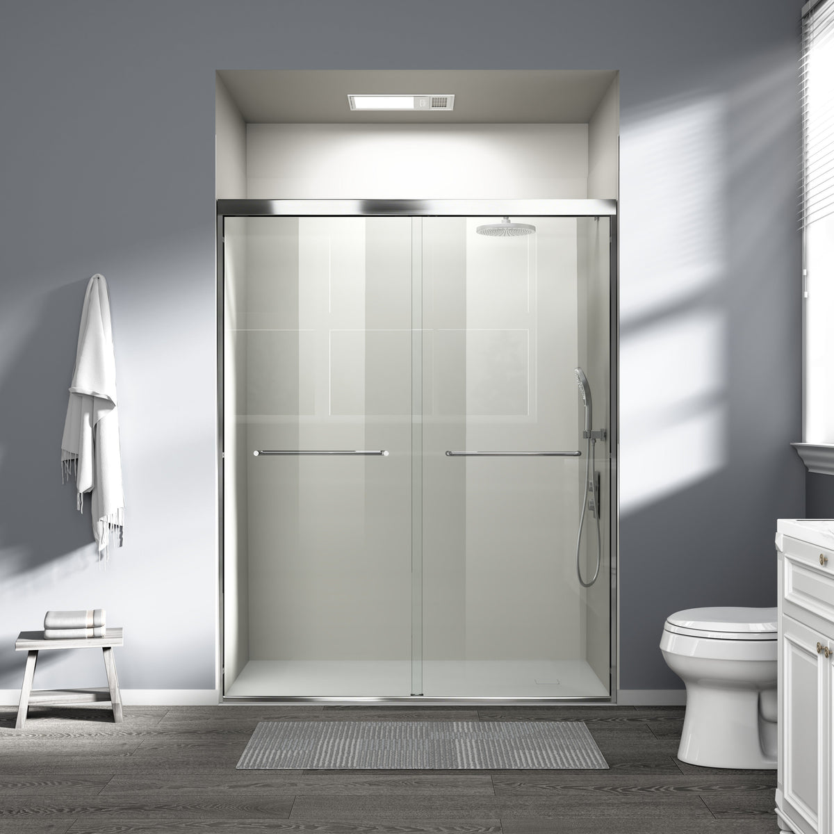 56" - 60" W x 72" H Semi-Frameless Double Sliding Shower Door, D03-60