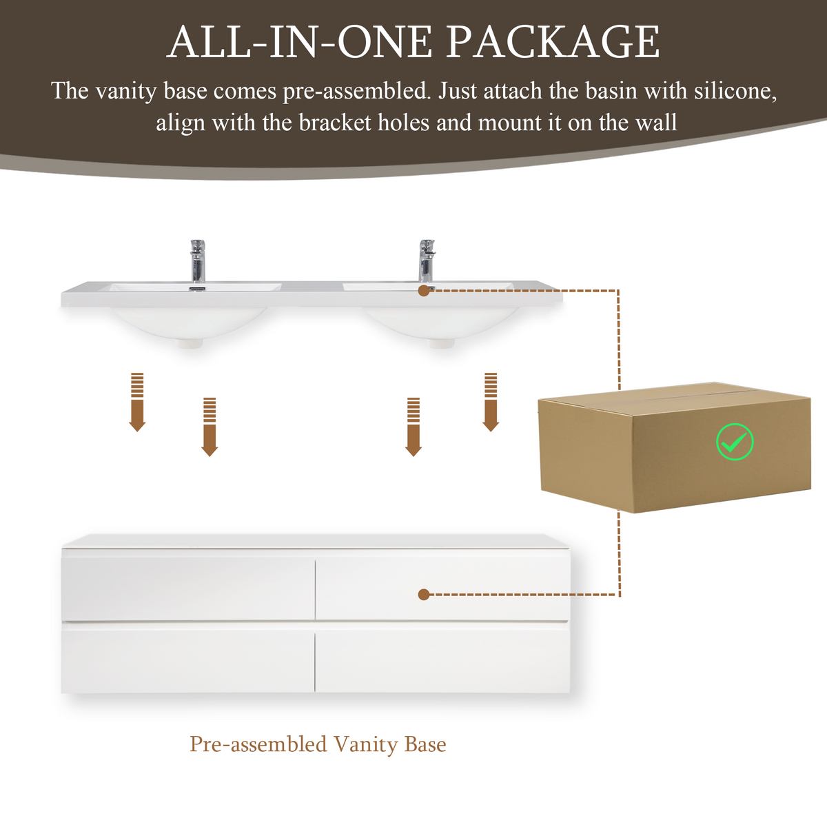 72" Angela - Floating Bathroom Vanity Double Sink Glossy White V11-72GW
