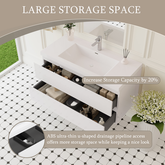 42" Angela - Floating Bathroom Vanity Glossy White V11-42GW