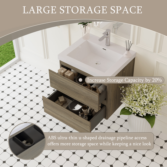 24" Angela - Floating Bathroom Vanity Ash Grey