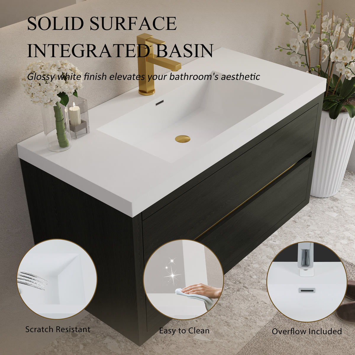 42" Aurelia - Floating Bathroom Vanity, Espresso Wood V15-42EW