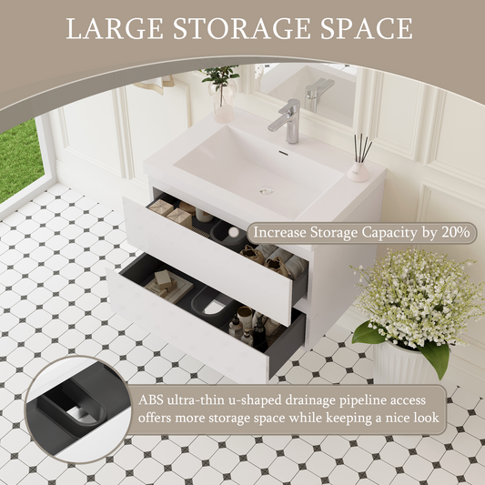30" Angela - Floating Bathroom Vanity Glossy White V11-30GW