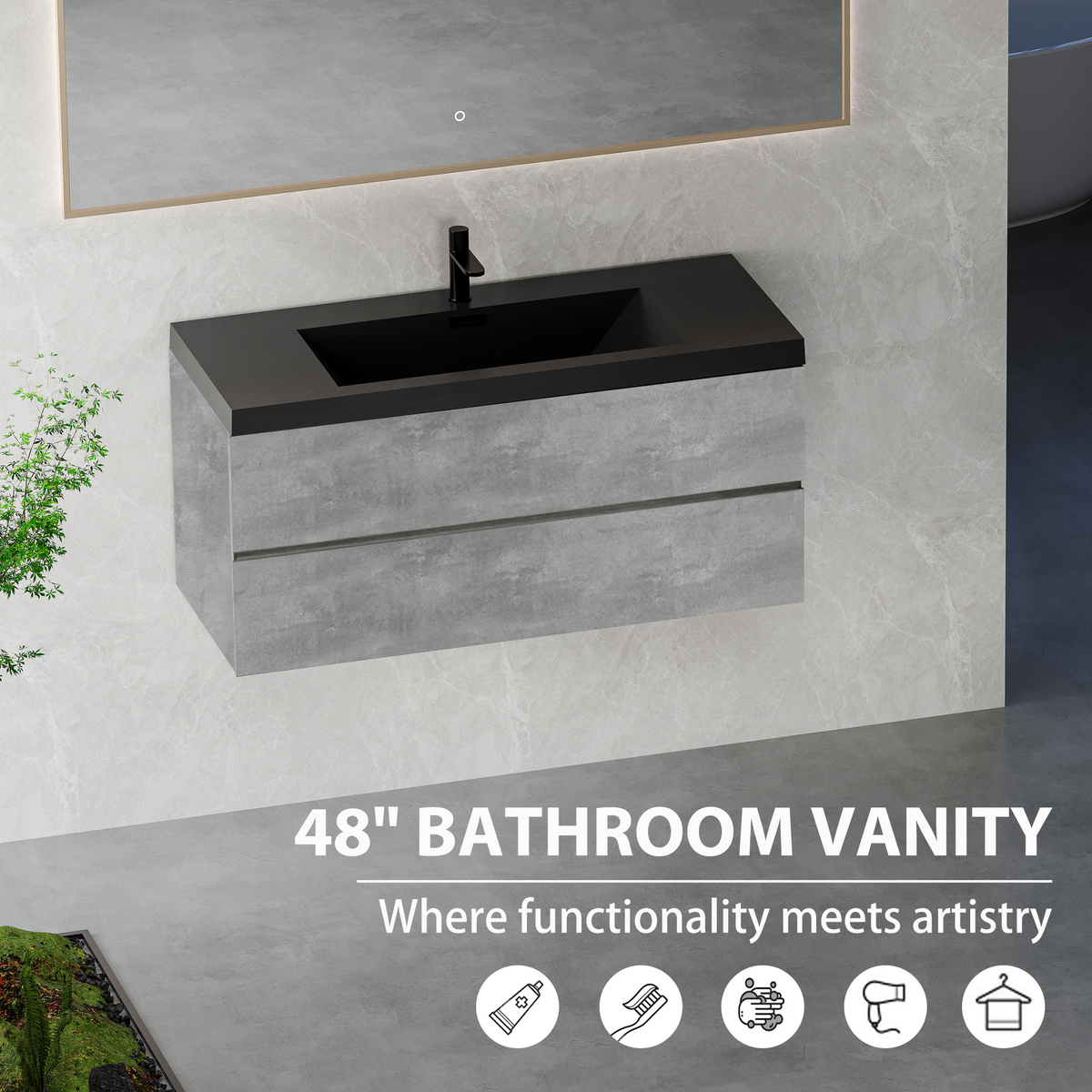 48" Edi - Modern Wall-mounted Bathroom Vanity V12-48GR
