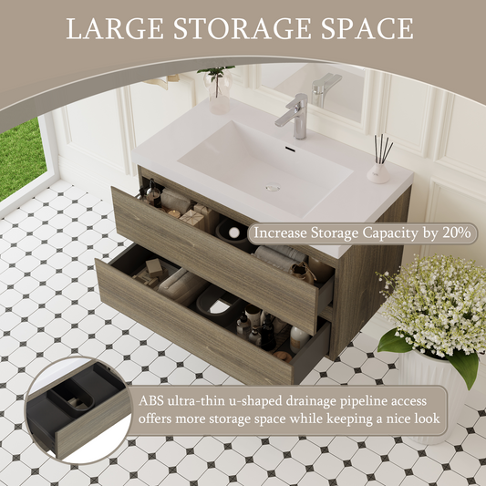 36" Angela - Floating Bathroom Vanity Ash Grey V11-36AG