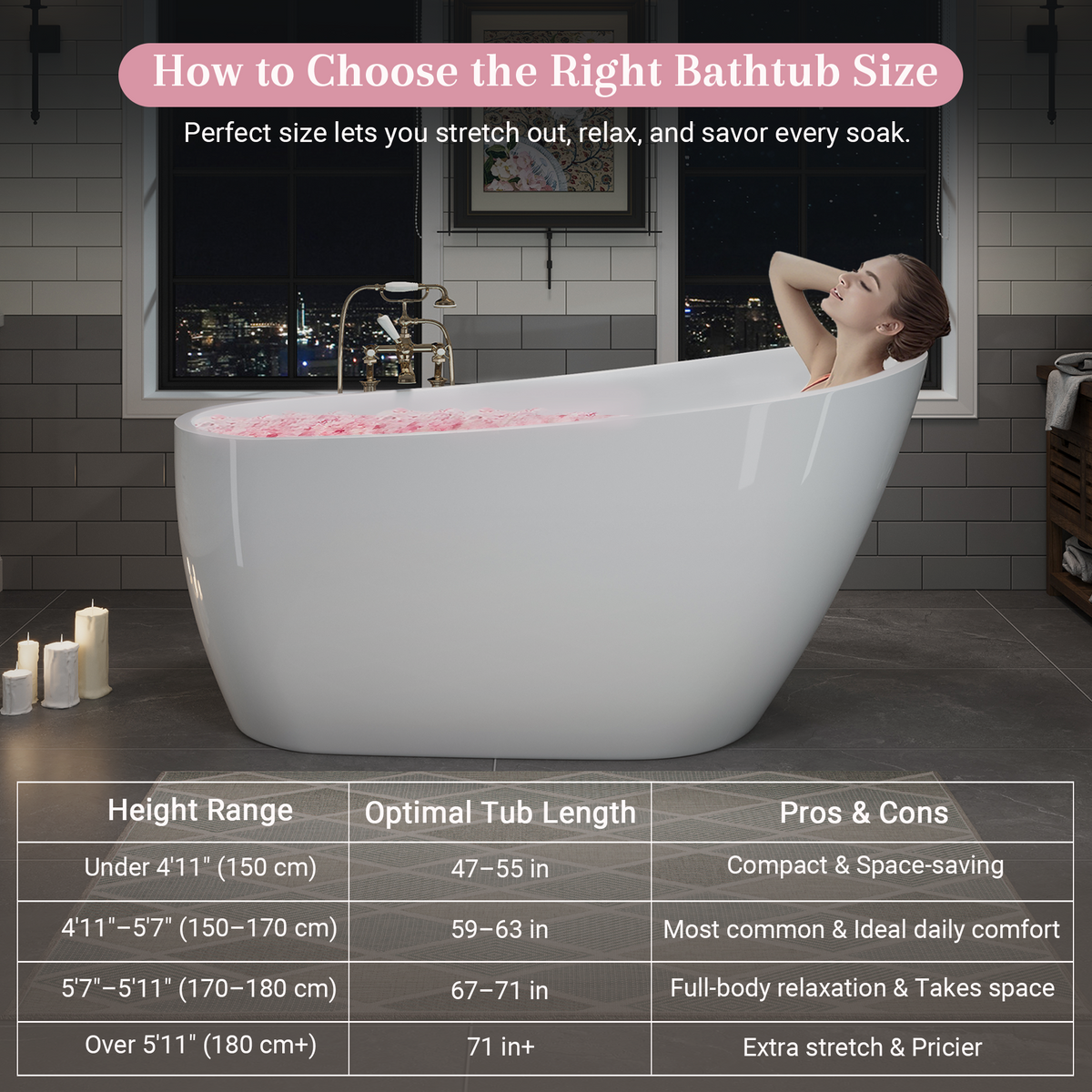 55"/60"/63" Modern Single Slipper Freestanding Acrylic Bathtub, Glossy White A04