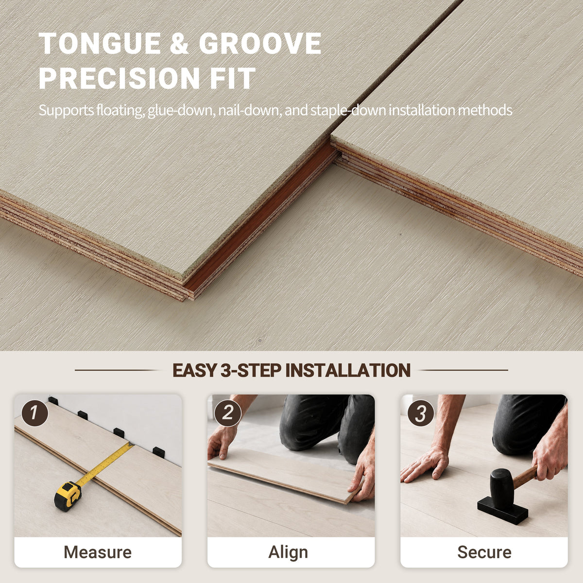 9/16" T x 7-1/2" W Multilayer Engineered Flooring T&G (19.63 Sq. Ft.), Pearl F01-PR