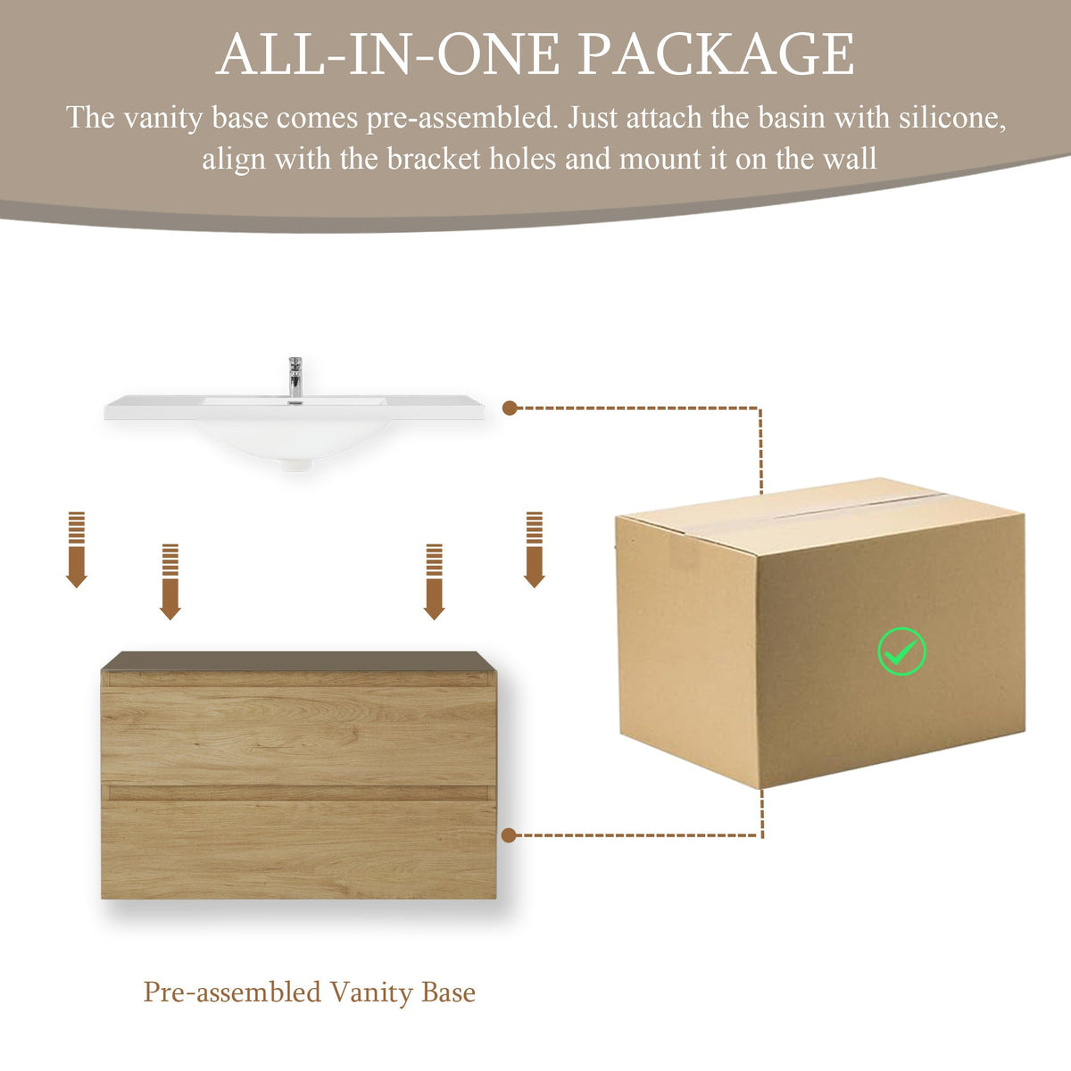 36" Angela - Floating Bathroom Vanity Natural Oak V11-36NO