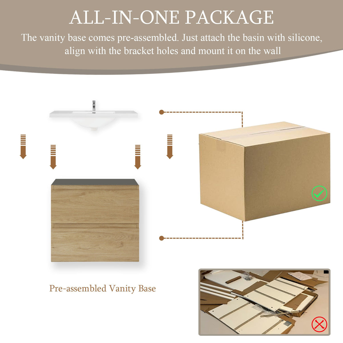 24" Angela - Floating Bathroom Vanity Natural Oak V11-24NO