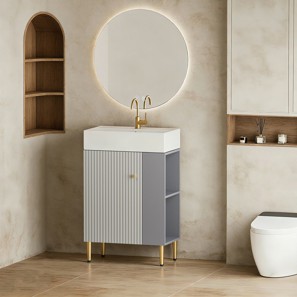 21.6" Open-Shelving Vanity Ceramic Sink