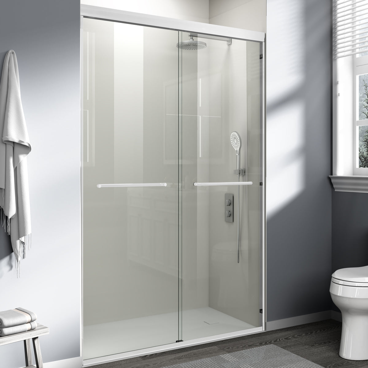 44" - 48" W x 72" H Semi-Frameless Double Sliding Shower Door, D03-48
