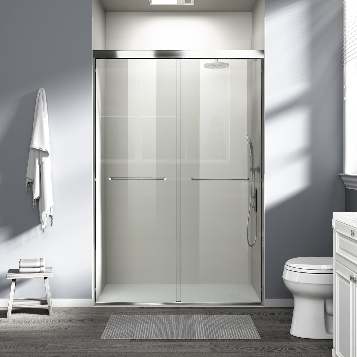 44" - 48" W x 72" H Semi-Frameless Double Sliding Shower Door, D03-48