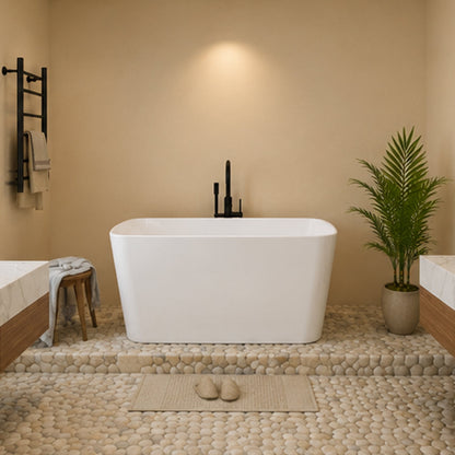 49" Acrylic Freestanding Japanese Soaking Bathtub, Glossy White/Black A01