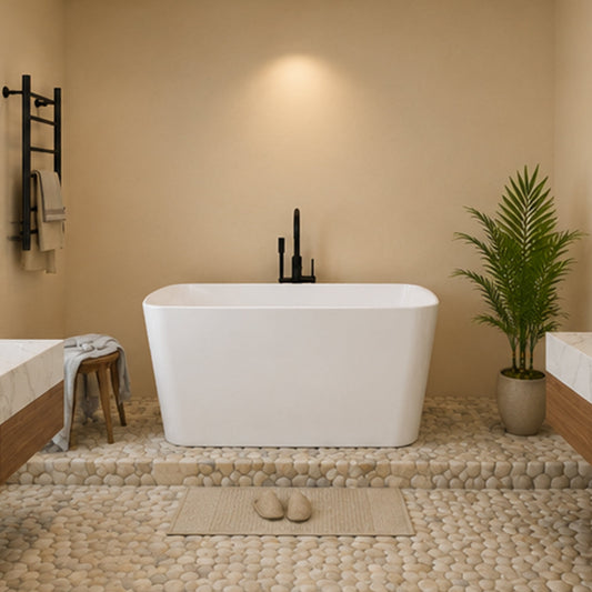 49" Acrylic Freestanding Japanese Soaking Bathtub, Glossy White/Black A01