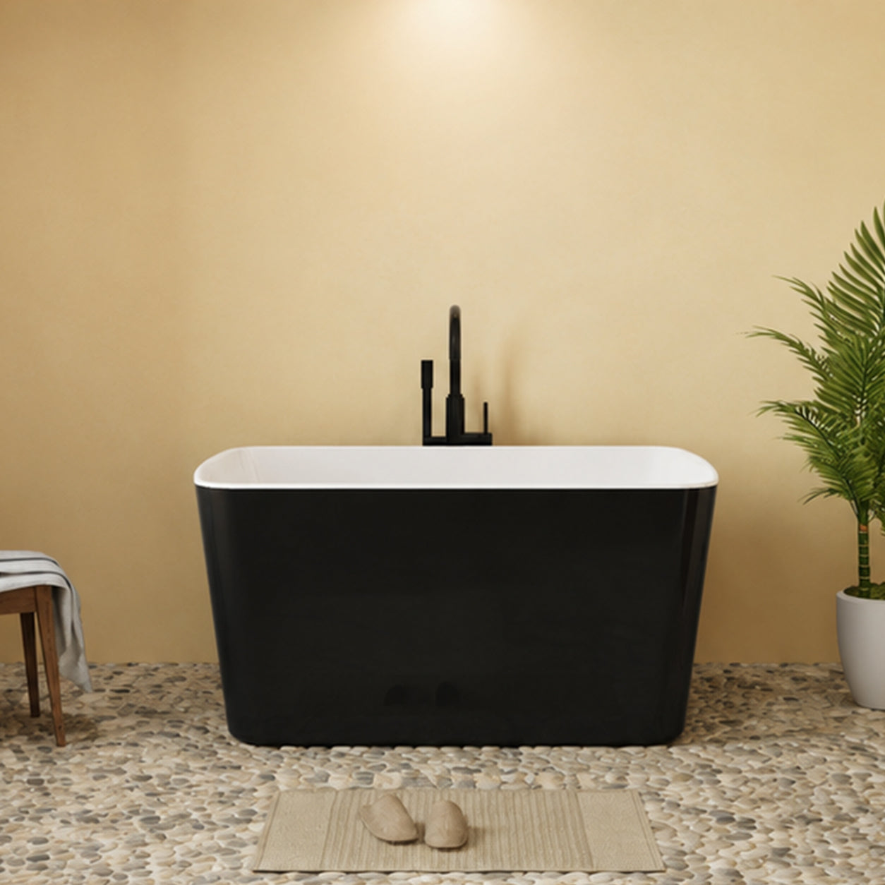 49" Acrylic Freestanding Japanese Soaking Bathtub, Glossy White/Black A01