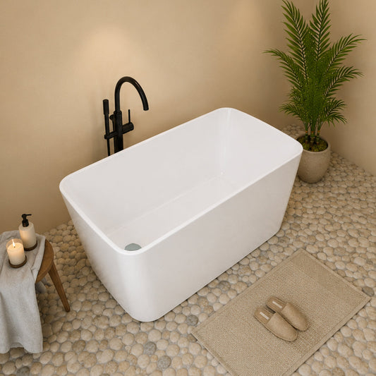 49" Acrylic Freestanding Japanese Soaking Bathtub, Glossy White/Black A01