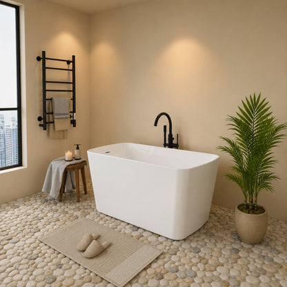 49" Acrylic Freestanding Japanese Soaking Bathtub, Glossy White/Black A01
