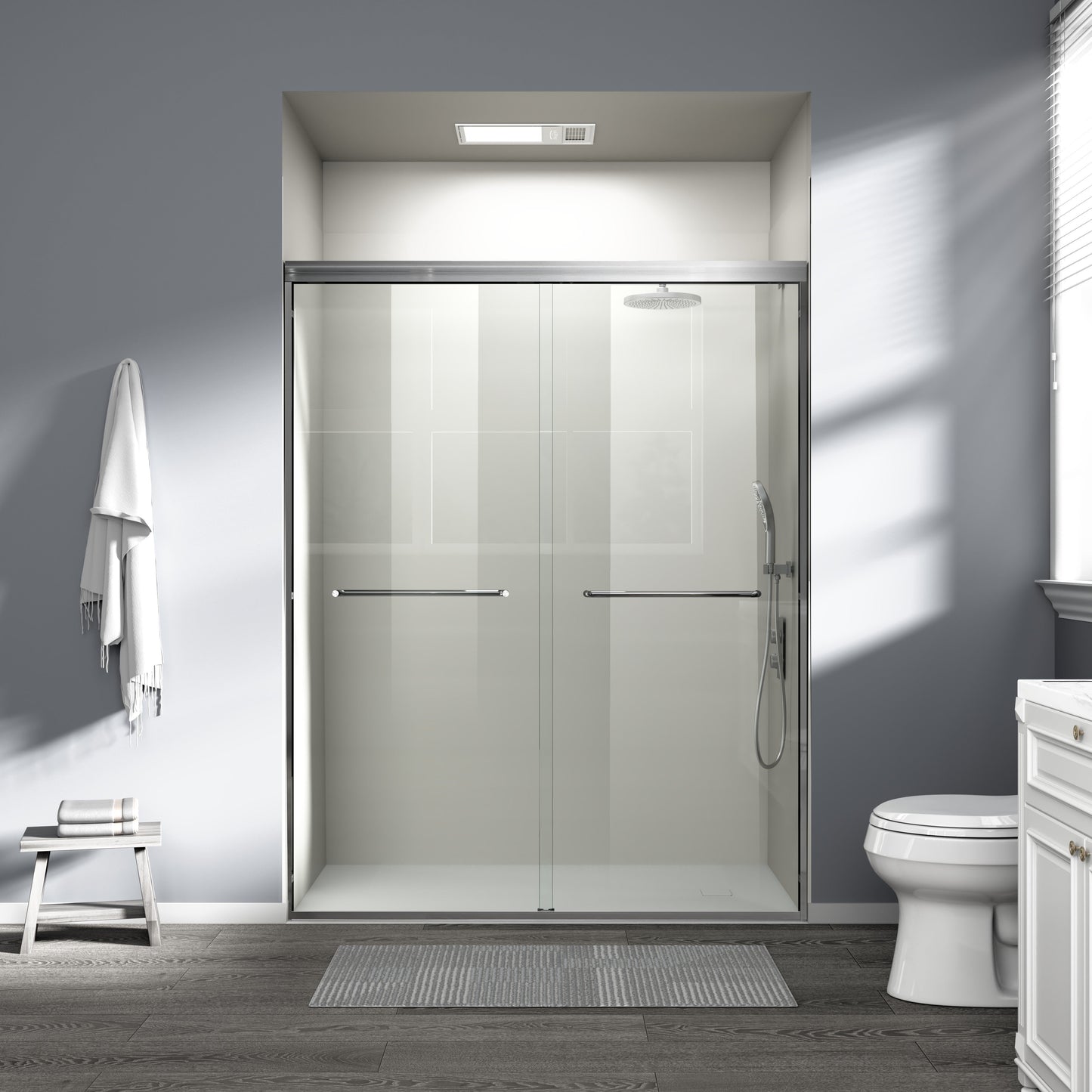 56" - 60" W x 72" H Semi-Frameless Double Sliding Shower Door, D03-60