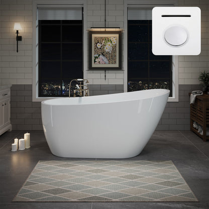 55"/60"/63" Modern Single Slipper Freestanding Acrylic Bathtub, Glossy White A04