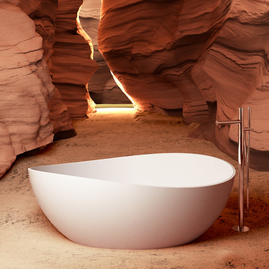 63" Freestanding Engineered Stone Resin Bathtub, Matte/Gloss White S05-63