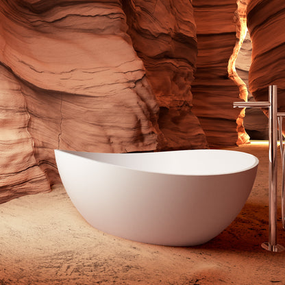 63" Freestanding Engineered Stone Resin Bathtub, Matte/Gloss White S05-63