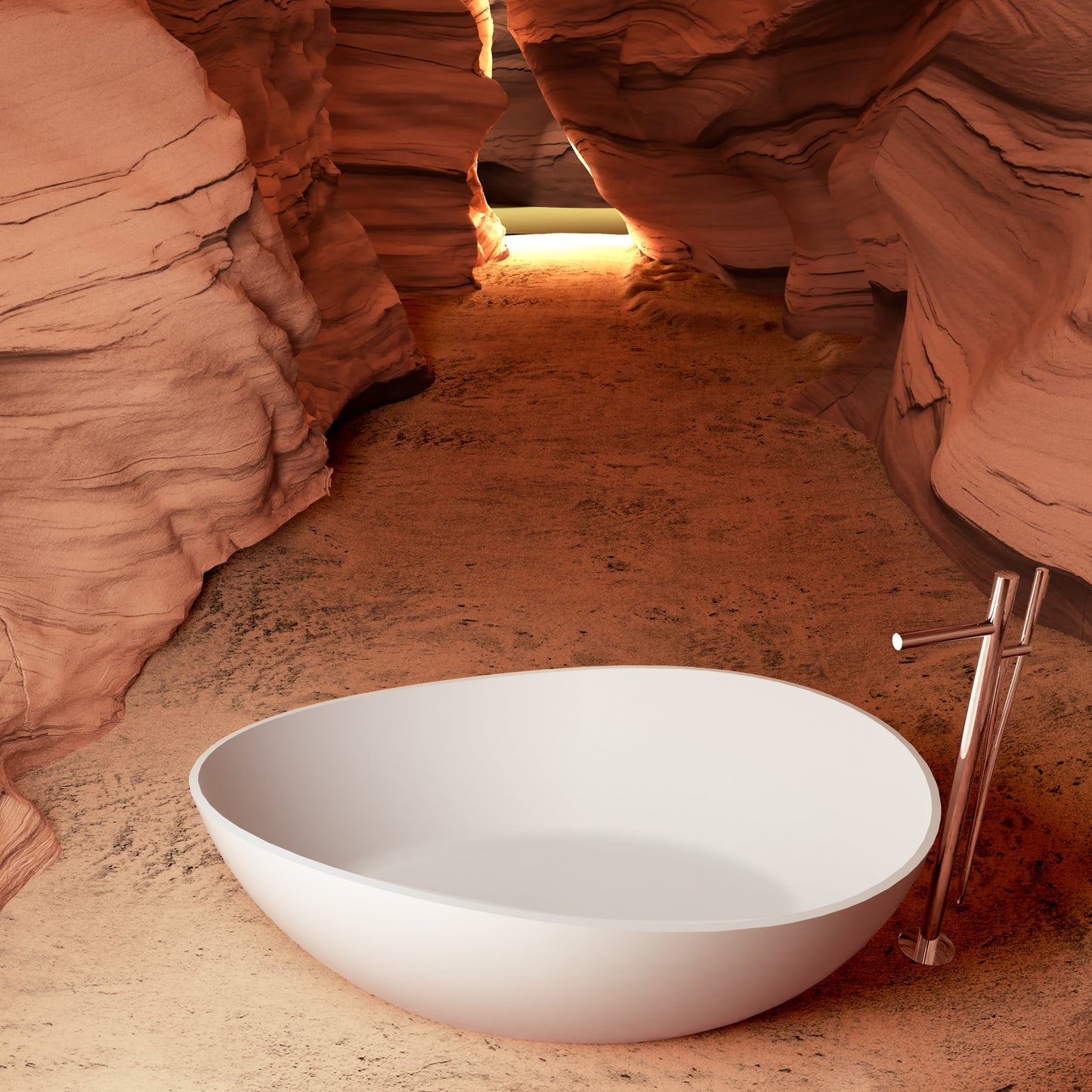 63" Freestanding Engineered Stone Resin Bathtub, Matte/Gloss White S05-63