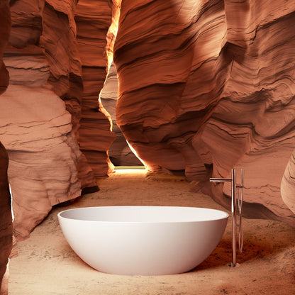 65" Elegant Oval Solid Surface Freestanding Soaking Bathtub, Matte/Gloss White S06-65