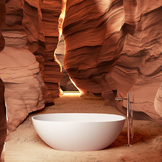 65" Elegant Oval Solid Surface Freestanding Soaking Bathtub, Matte/Gloss White S06-65
