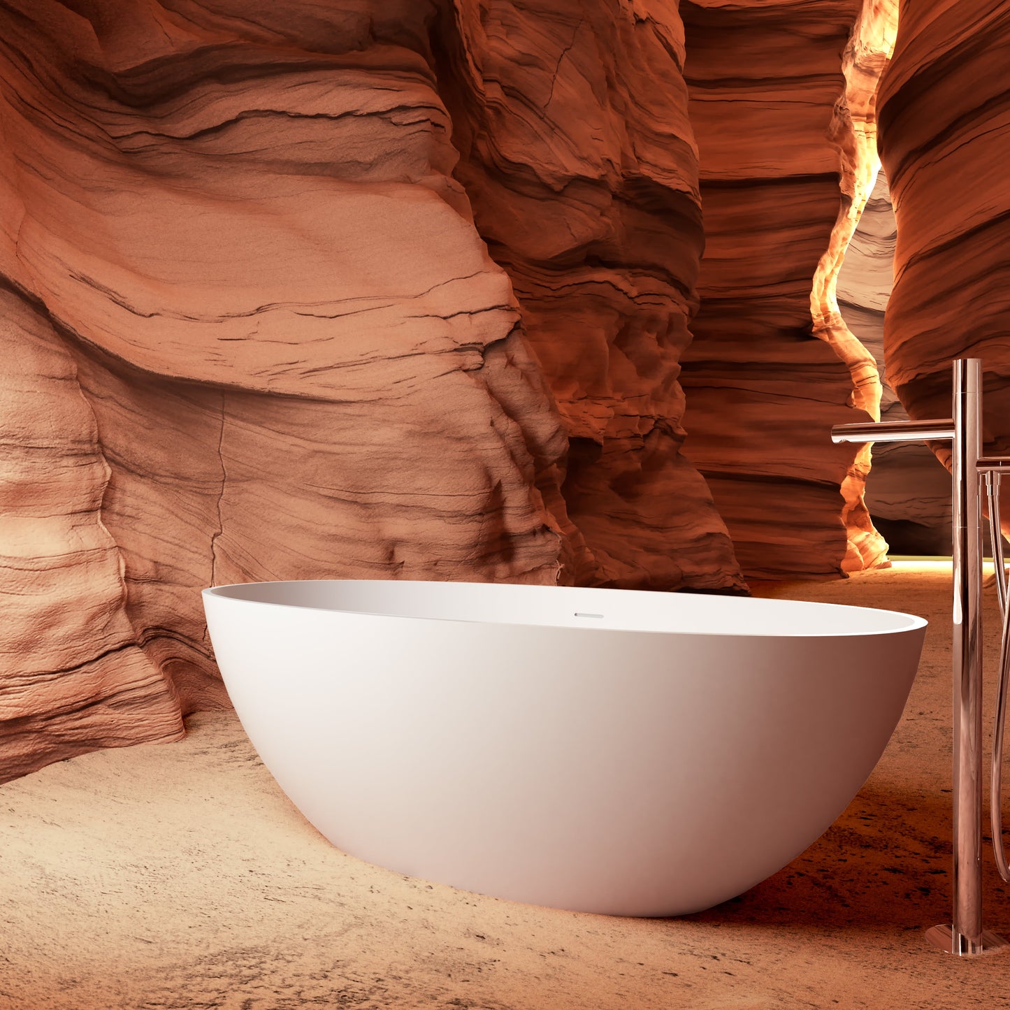 65" Elegant Oval Solid Surface Freestanding Soaking Bathtub, Matte/Gloss White S06-65
