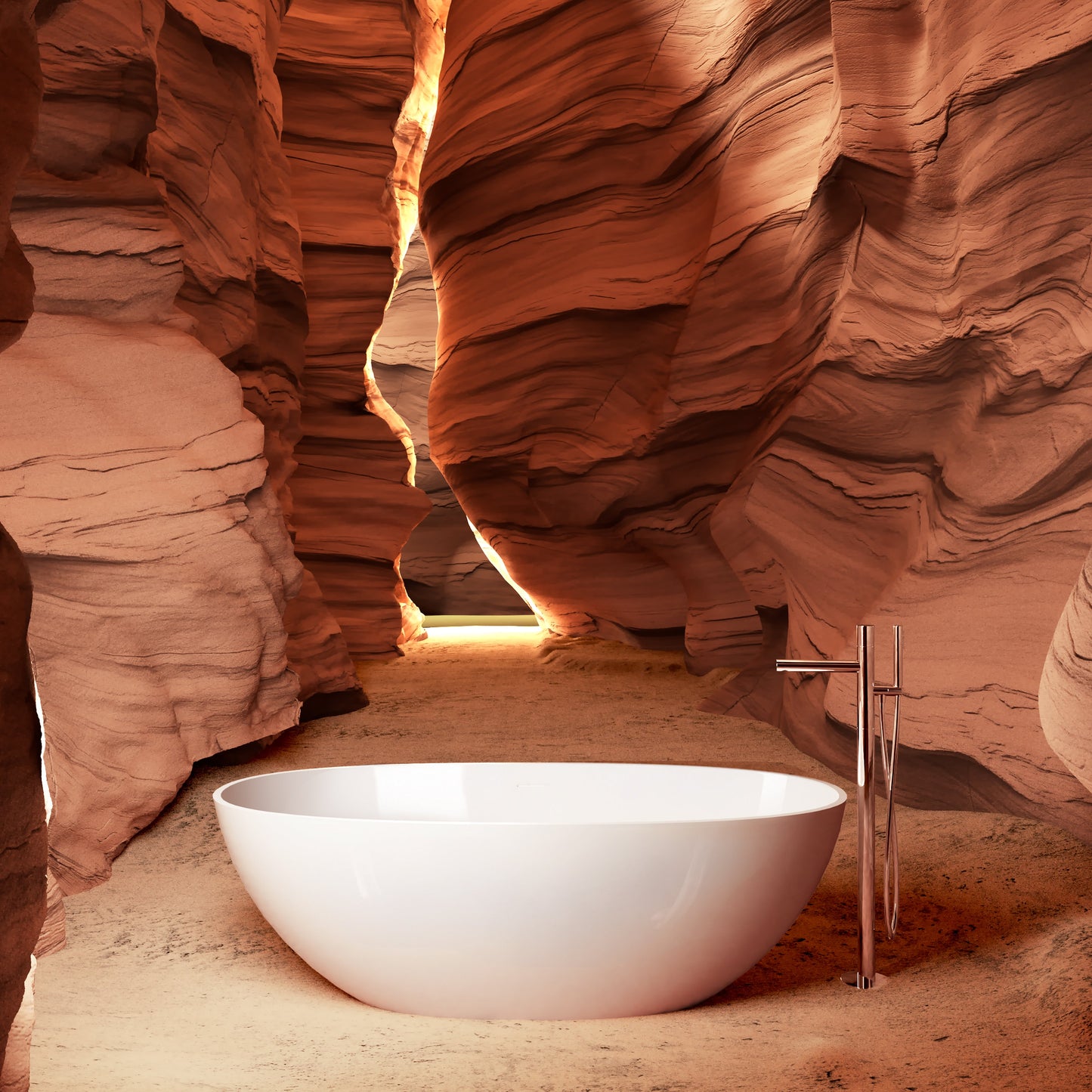 65" Elegant Oval Solid Surface Freestanding Soaking Bathtub, Matte/Gloss White S06-65