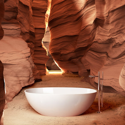 65" Elegant Oval Solid Surface Freestanding Soaking Bathtub, Matte/Gloss White S06-65