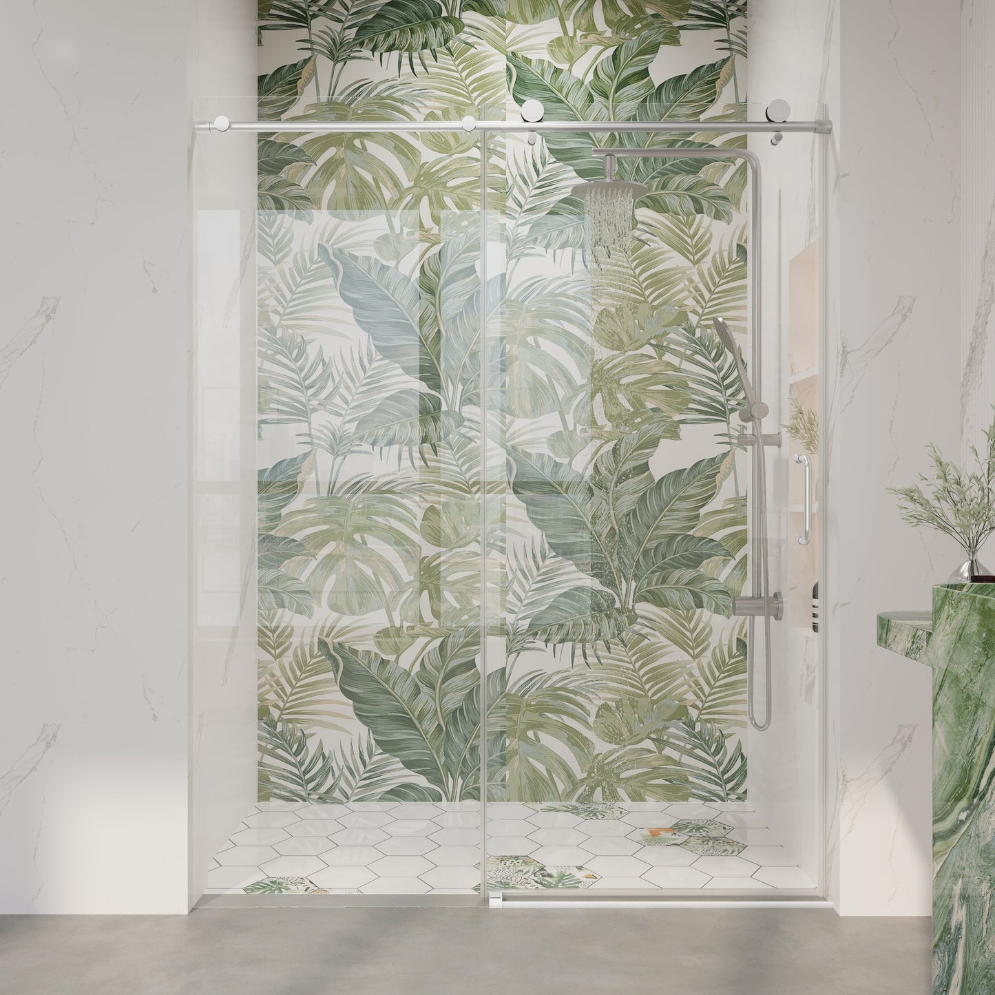 56" - 60" W x 76" H Frameless Bathroom Single Sliding Shower Door D06-60